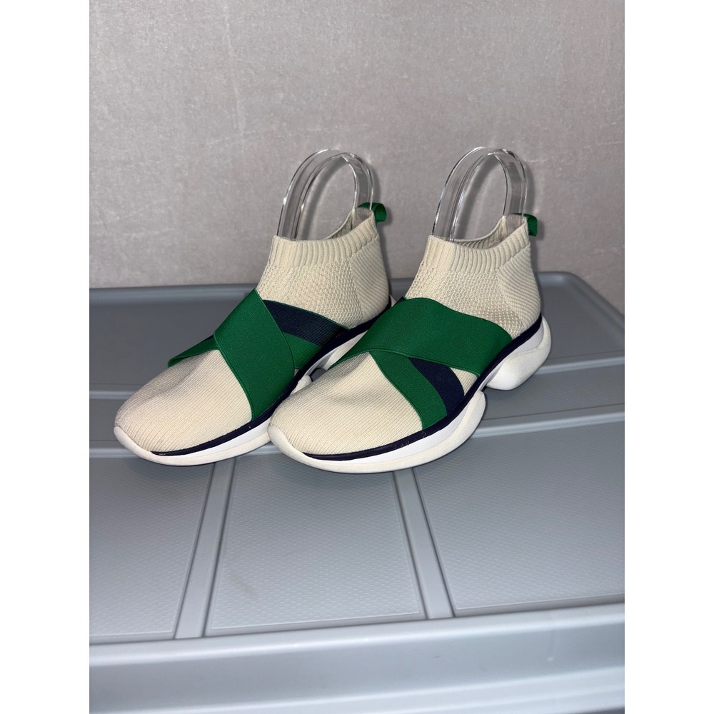Tory Sport Bubble Sock Sneakers Cream Green Navy Knit Slip On Trainers